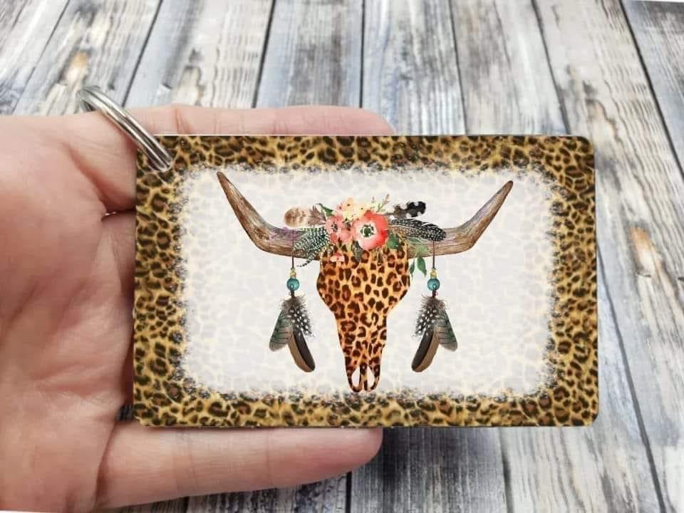 Leopard Boho Skull PVC Keychain