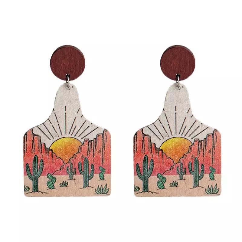 Sunrise Desert Wooden Earrings