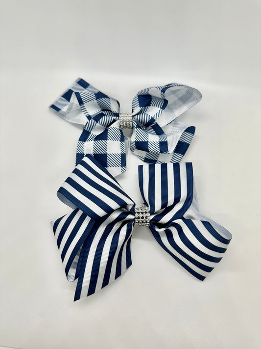 Navy Pattern Hair Bow