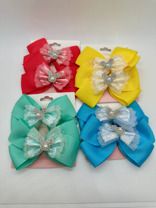 Girly Solid Bow with Shimmer Pairs