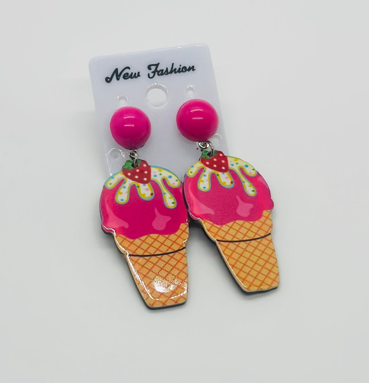 Strawberry Ice Cream Cone Earrings