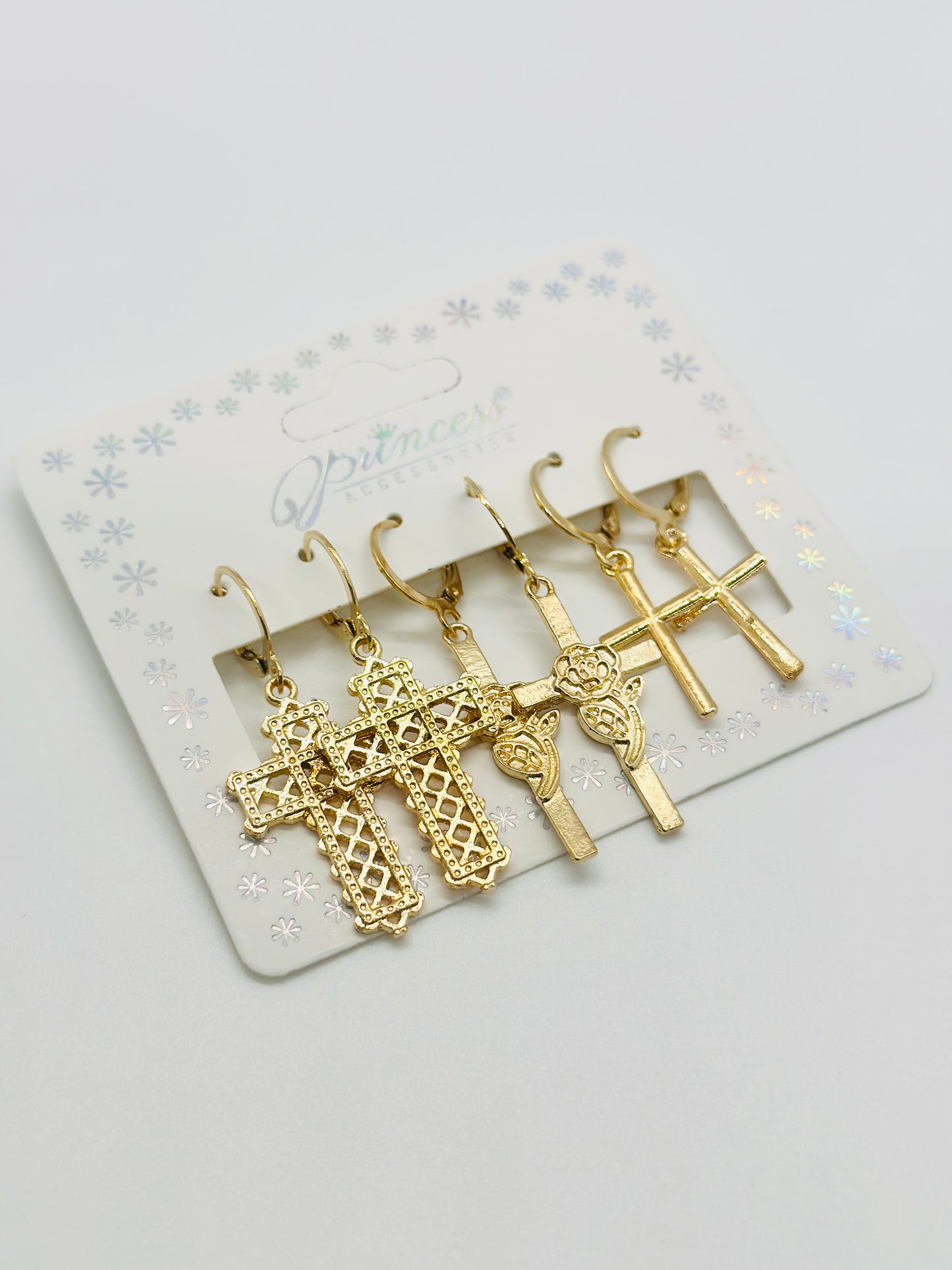 Golden Mini Cross Hoop Set