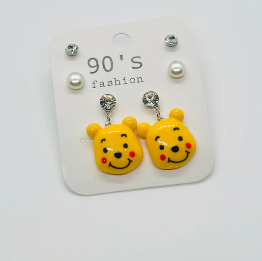 Happy Yellow Bear Short Dangle Earrings