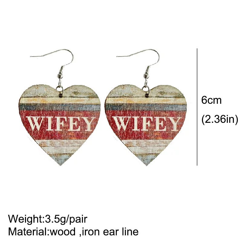 Wifey Heart Wooden Earrings