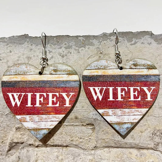 Wifey Heart Wooden Earrings