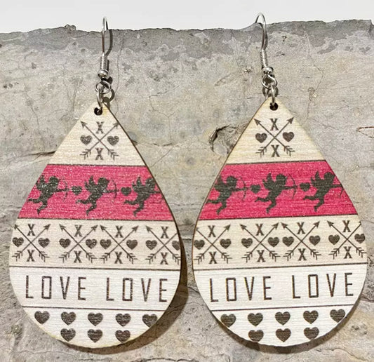 Cupid Love Wooden Earrings