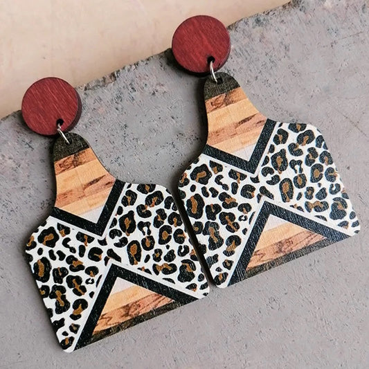 Leopard Aztec Wooden Earrings