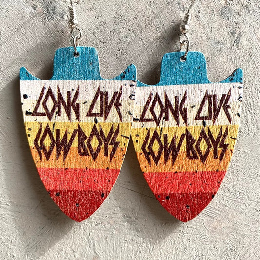 Long Live Cowboys Wooden Earrings