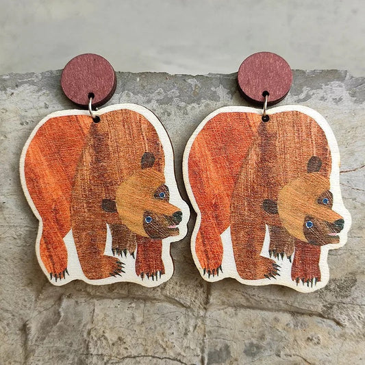 School Bear Wooden Earrings