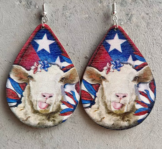 Patriotic Goat Wooden Earrings