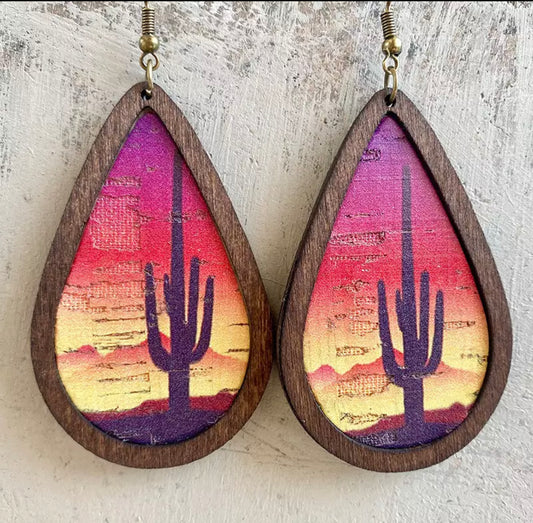 Desert Cactus Wooden Earrings